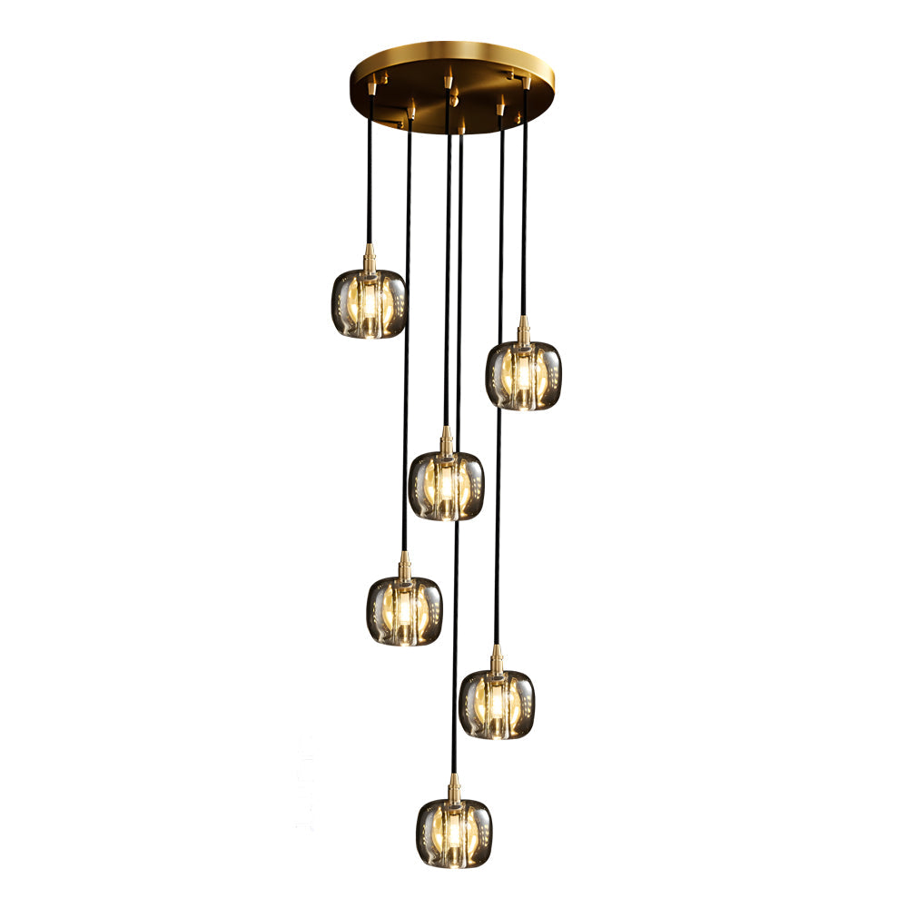 Modern Geometric K9 Crystal Cube Spiral Chandelier with Adjustable Copper Suspension