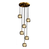 Modern Geometric K9 Crystal Cube Spiral Chandelier with Adjustable Copper Suspension