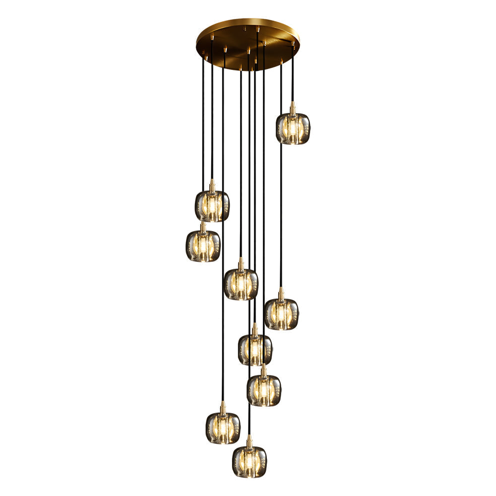 Modern Geometric K9 Crystal Cube Spiral Chandelier with Adjustable Copper Suspension