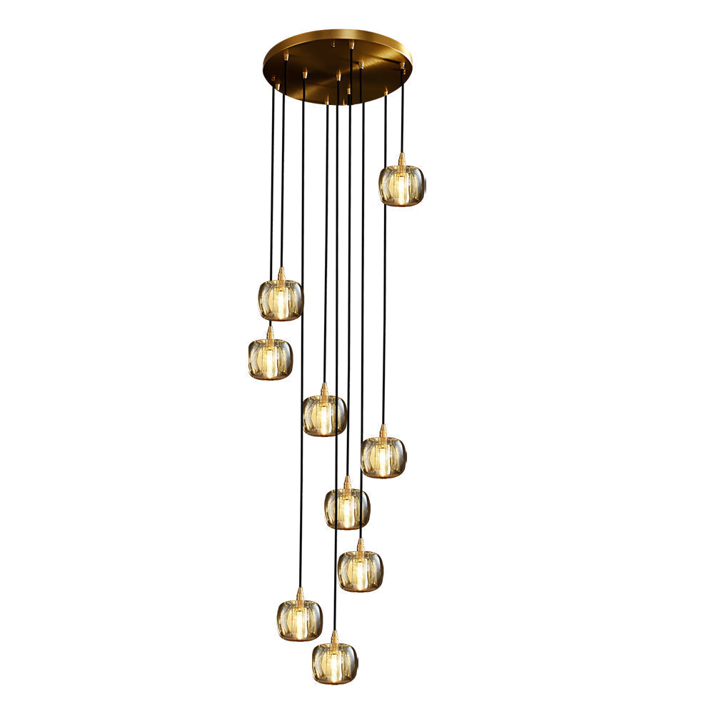 Modern Geometric K9 Crystal Cube Spiral Chandelier with Adjustable Copper Suspension