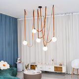 Modern Geometric Leather Belt Multi Head Glass Globe Pendant Light for Living Room