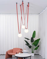 Modern Geometric Leather Belt Multi Head Glass Globe Pendant Light for Living Room