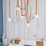 Modern Geometric Leather Belt Multi Head Glass Globe Pendant Light for Living Room