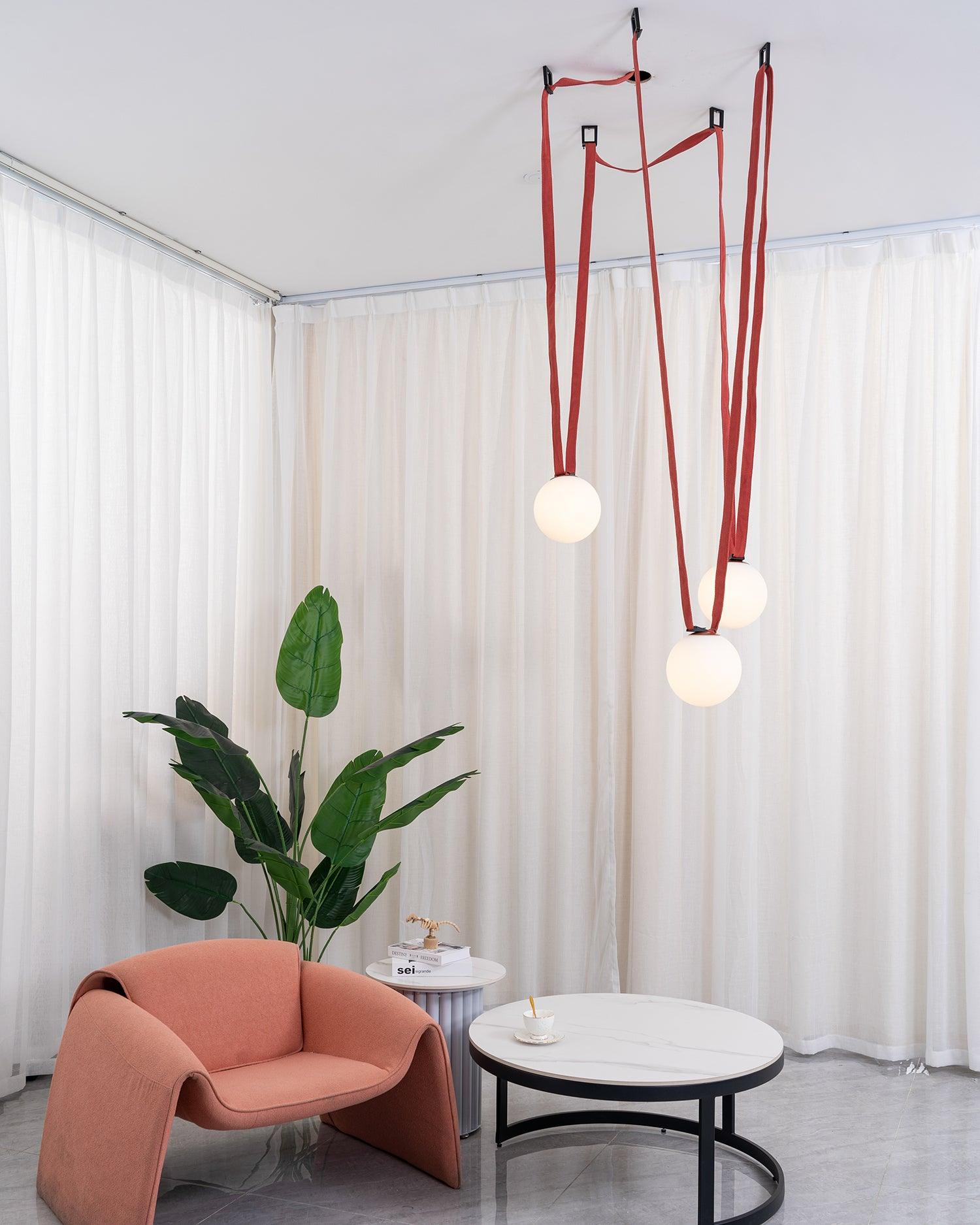 Modern Geometric Leather Belt Multi Head Glass Globe Pendant Light for Living Room