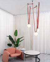 Modern Geometric Leather Belt Multi Head Glass Globe Pendant Light for Living Room
