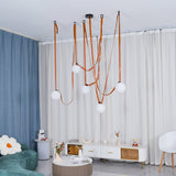 Modern Geometric Leather Belt Multi Head Glass Globe Pendant Light for Living Room