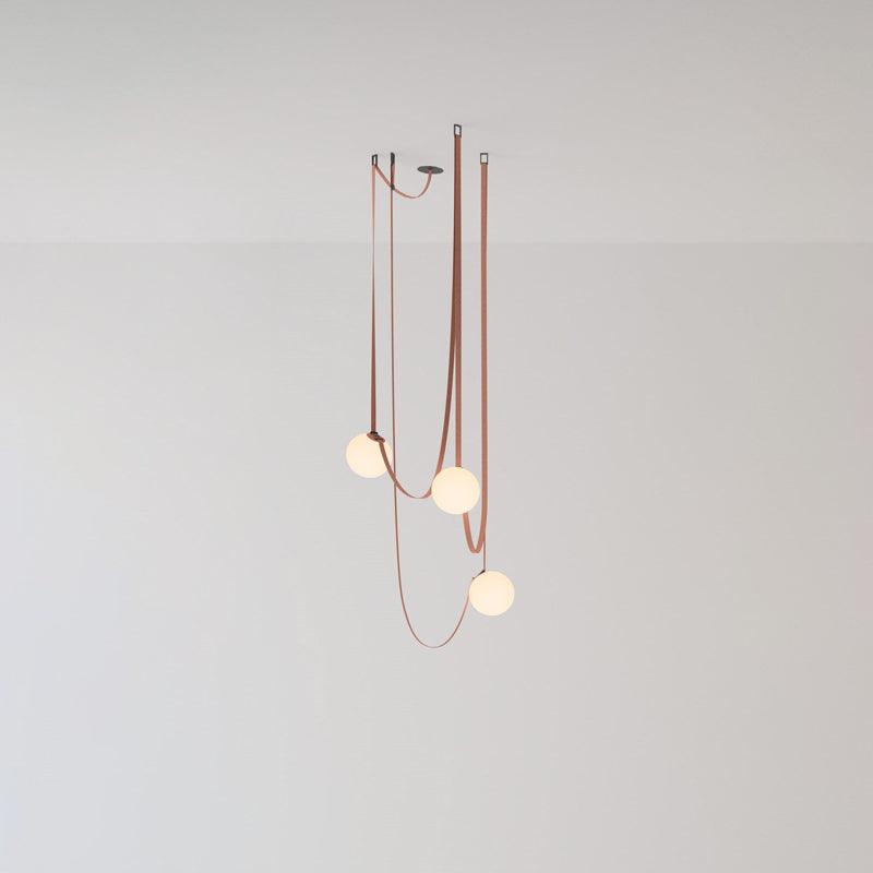 Modern Geometric Leather Belt Multi Head Glass Globe Pendant Light for Living Room