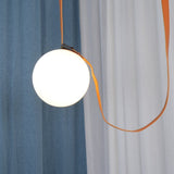 Modern Geometric Leather Belt Multi Head Glass Globe Pendant Light for Living Room