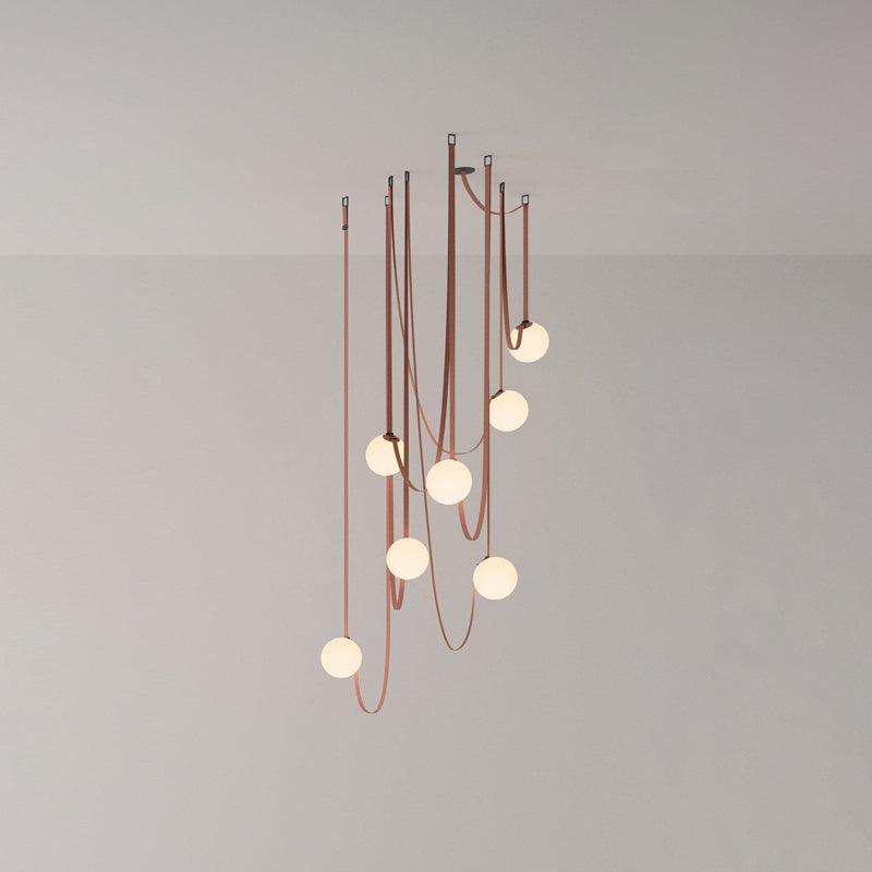 Modern Geometric Leather Belt Multi Head Glass Globe Pendant Light for Living Room