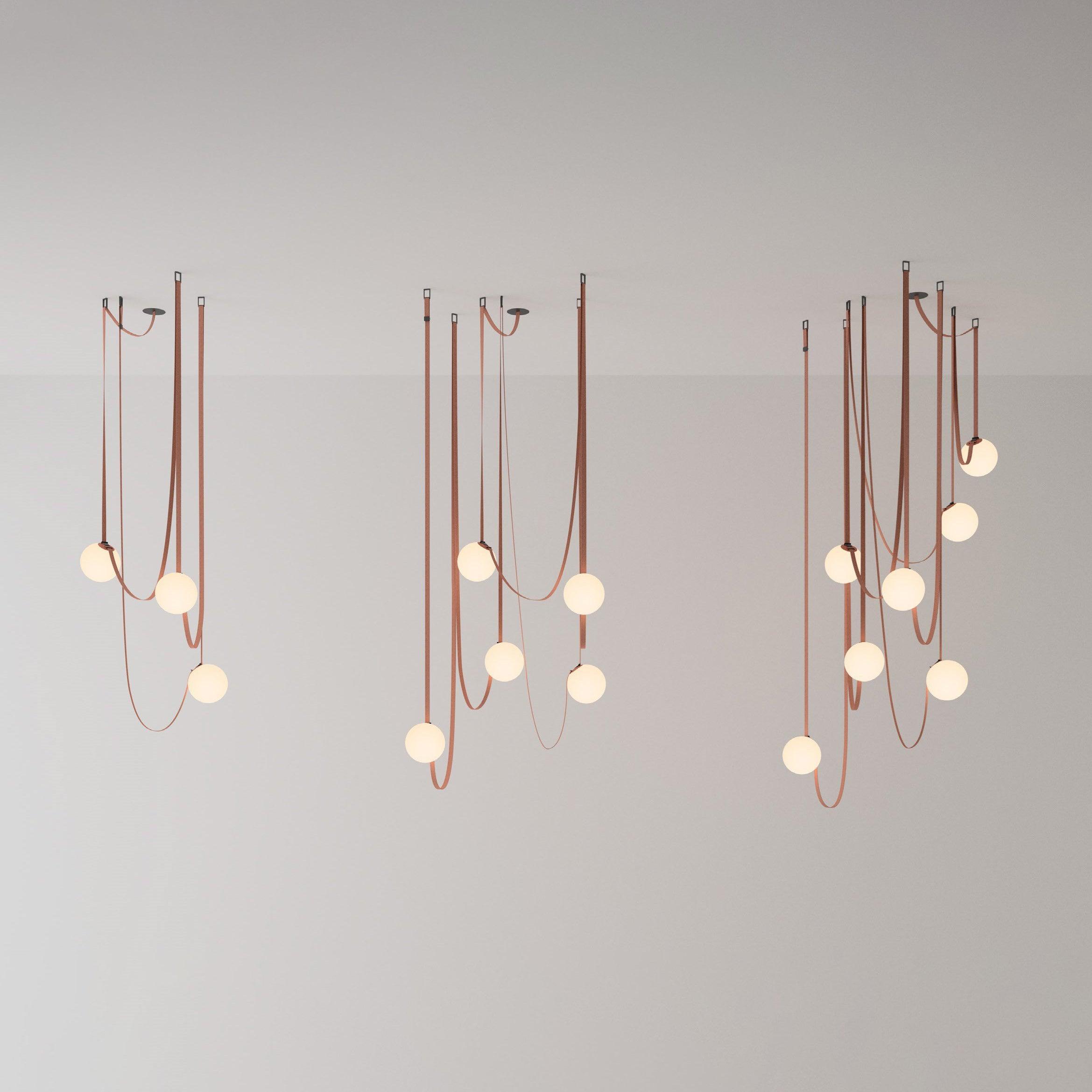 Modern Geometric Leather Belt Multi Head Glass Globe Pendant Light for Living Room