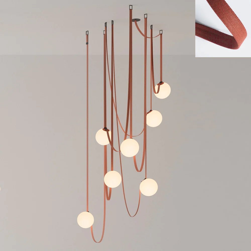 Modern Geometric Leather Belt Multi Head Glass Globe Pendant Light for Living Room
