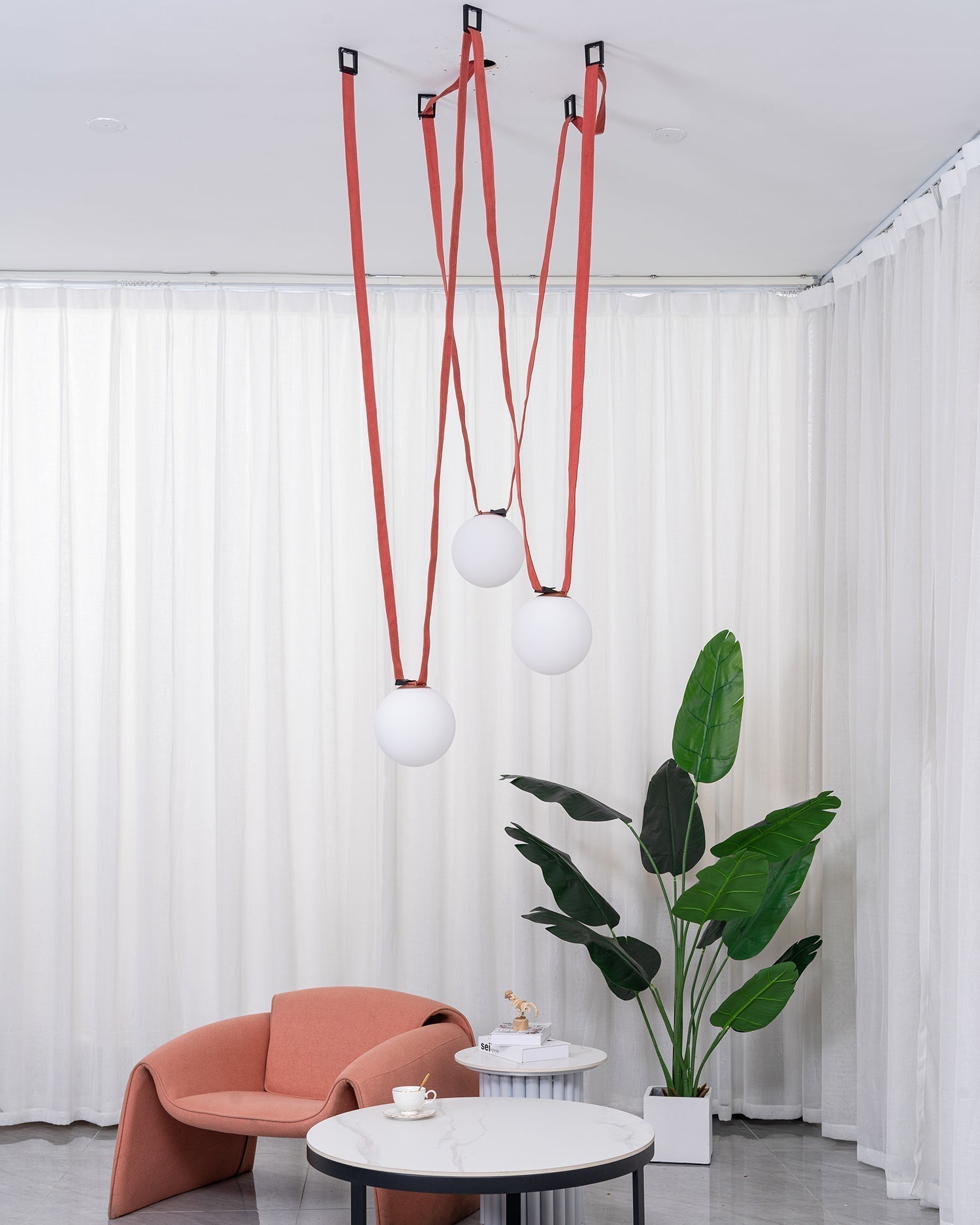 Modern Geometric Leather Belt Multi Head Glass Globe Pendant Light for Living Room