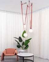 Modern Geometric Leather Belt Multi Head Glass Globe Pendant Light for Living Room