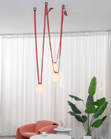 Modern Geometric Leather Belt Multi Head Glass Globe Pendant Light for Living Room