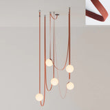 Modern Geometric Leather Belt Multi Head Glass Globe Pendant Light for Living Room
