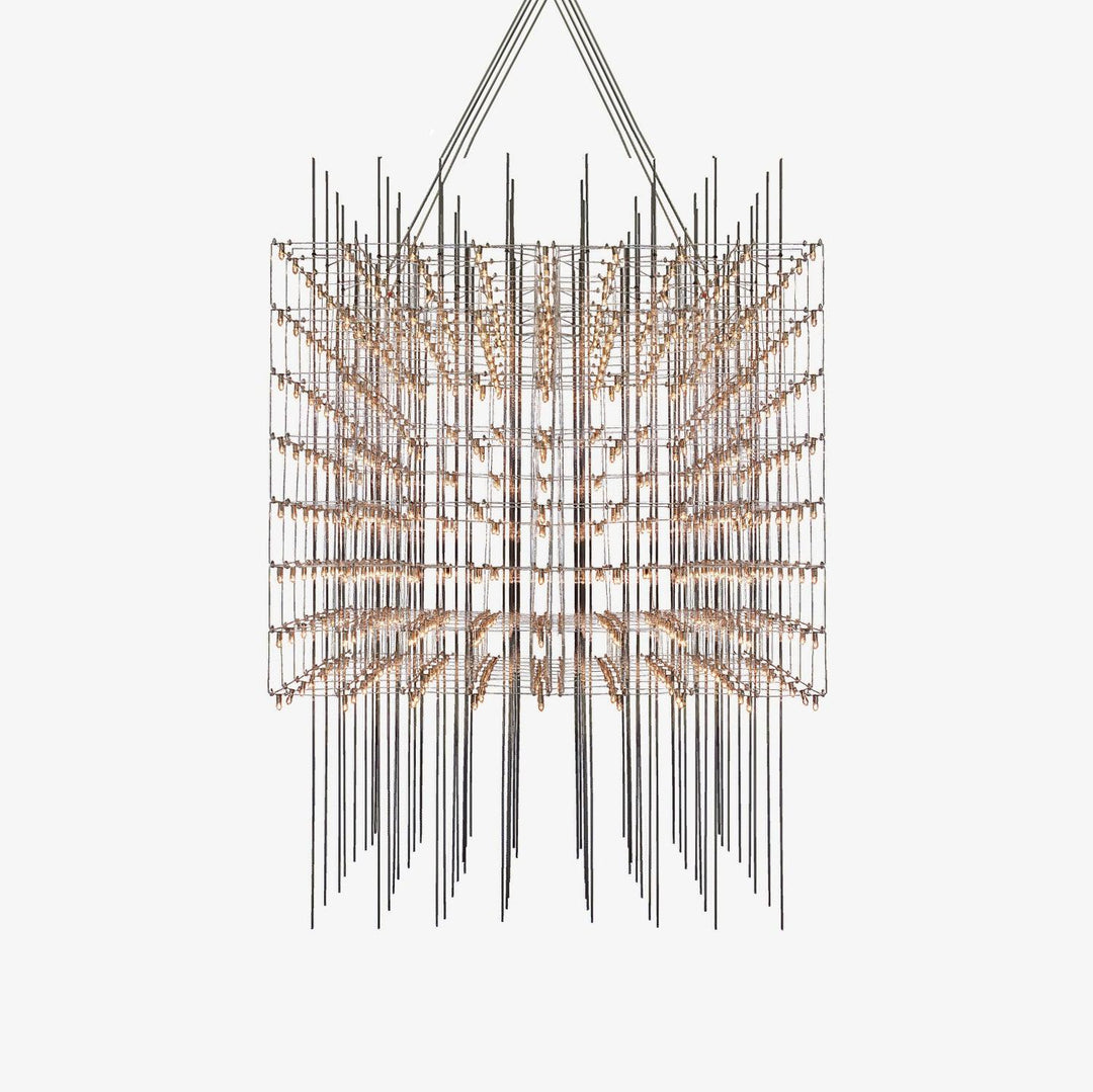Modern Geometric LED Chandelier Cosmic Cube Chrome Pendant Ceiling Light