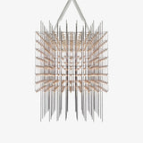 Modern Geometric LED Chandelier Cosmic Cube Chrome Pendant Ceiling Light