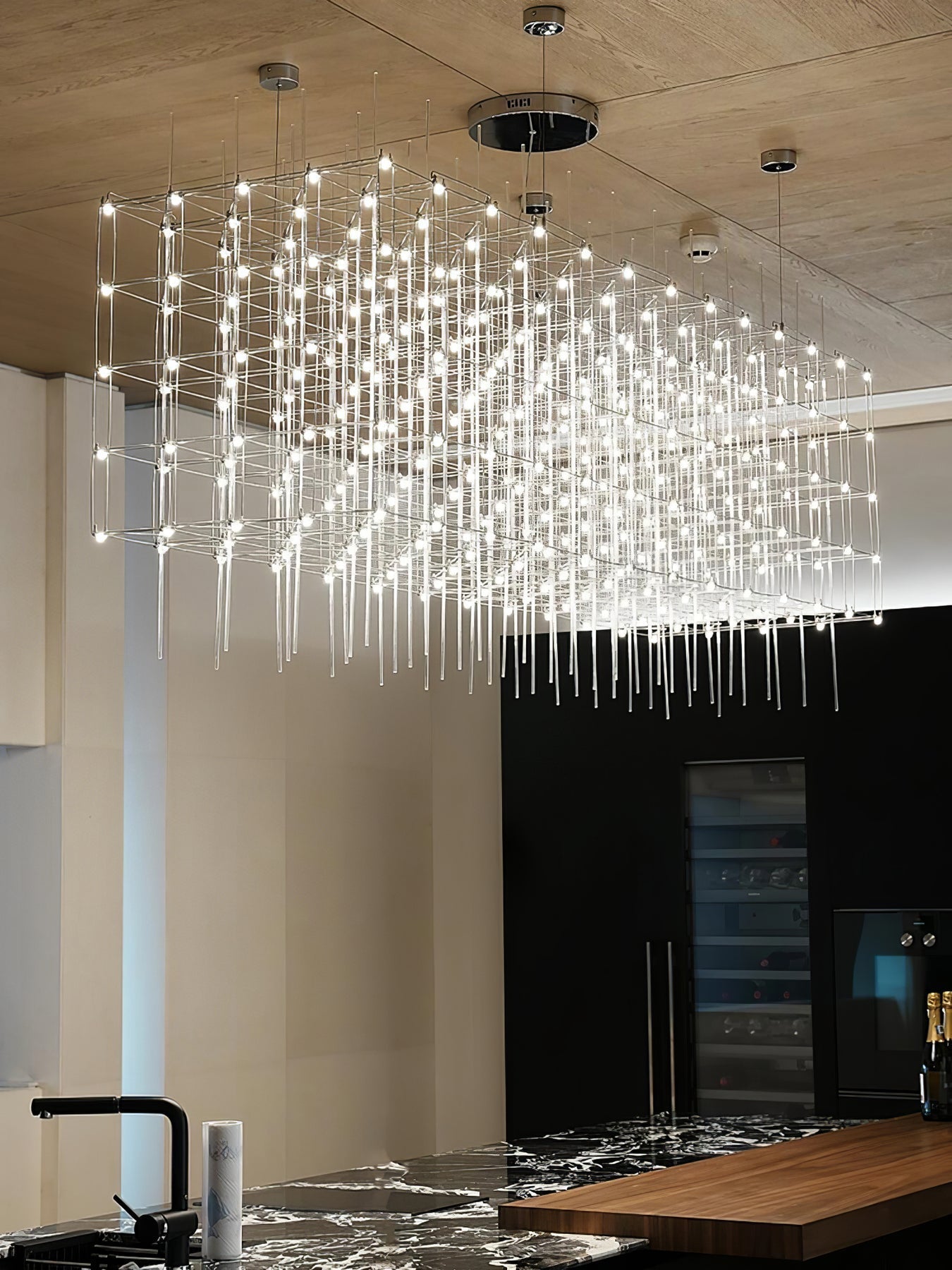 Modern Geometric LED Chandelier Cosmic Cube Chrome Pendant Ceiling Light