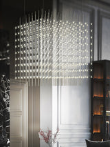 Modern Geometric LED Chandelier Cosmic Cube Chrome Pendant Ceiling Light