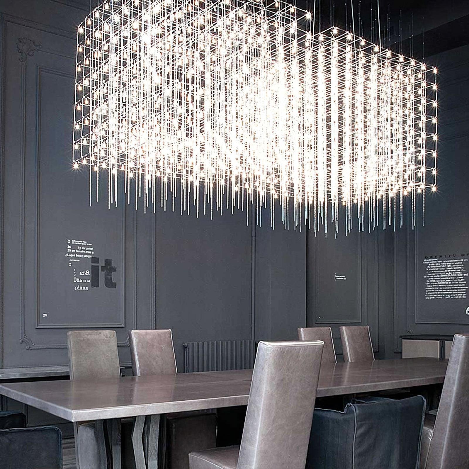Modern Geometric LED Chandelier Cosmic Cube Chrome Pendant Ceiling Light