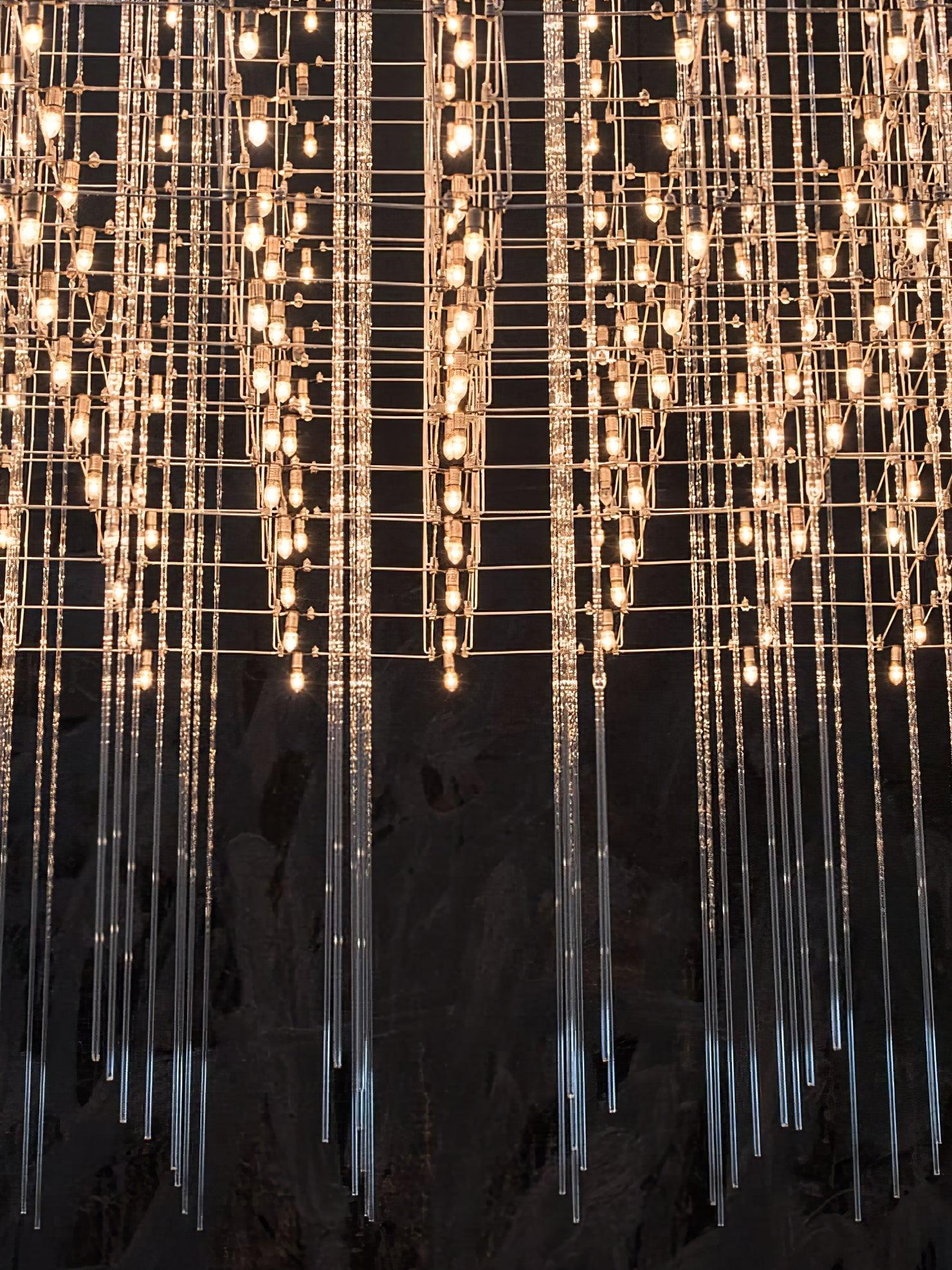 Modern Geometric LED Chandelier Cosmic Cube Chrome Pendant Ceiling Light