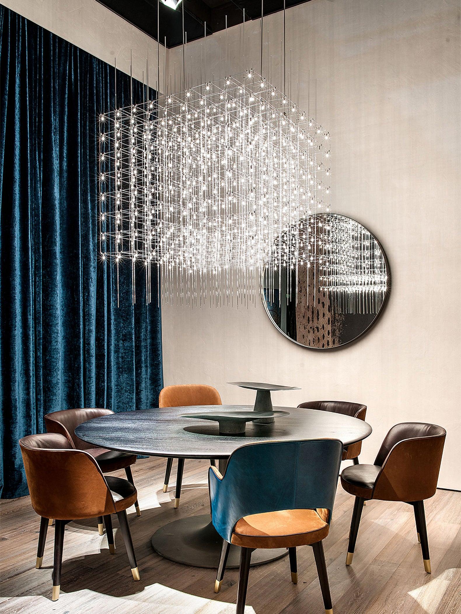 Modern Geometric LED Chandelier Cosmic Cube Chrome Pendant Ceiling Light