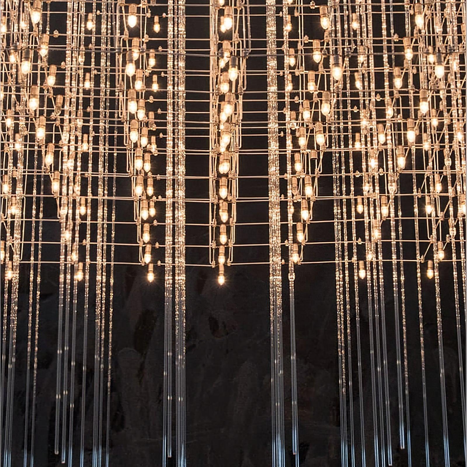 Modern Geometric LED Chandelier Cosmic Cube Chrome Pendant Ceiling Light