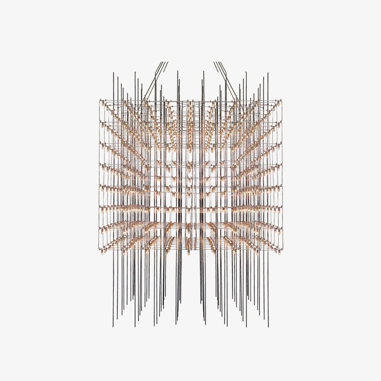 Modern Geometric LED Chandelier Cosmic Cube Chrome Pendant Ceiling Light