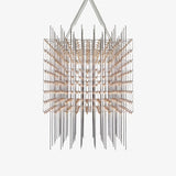 Modern Geometric LED Chandelier Cosmic Cube Chrome Pendant Ceiling Light