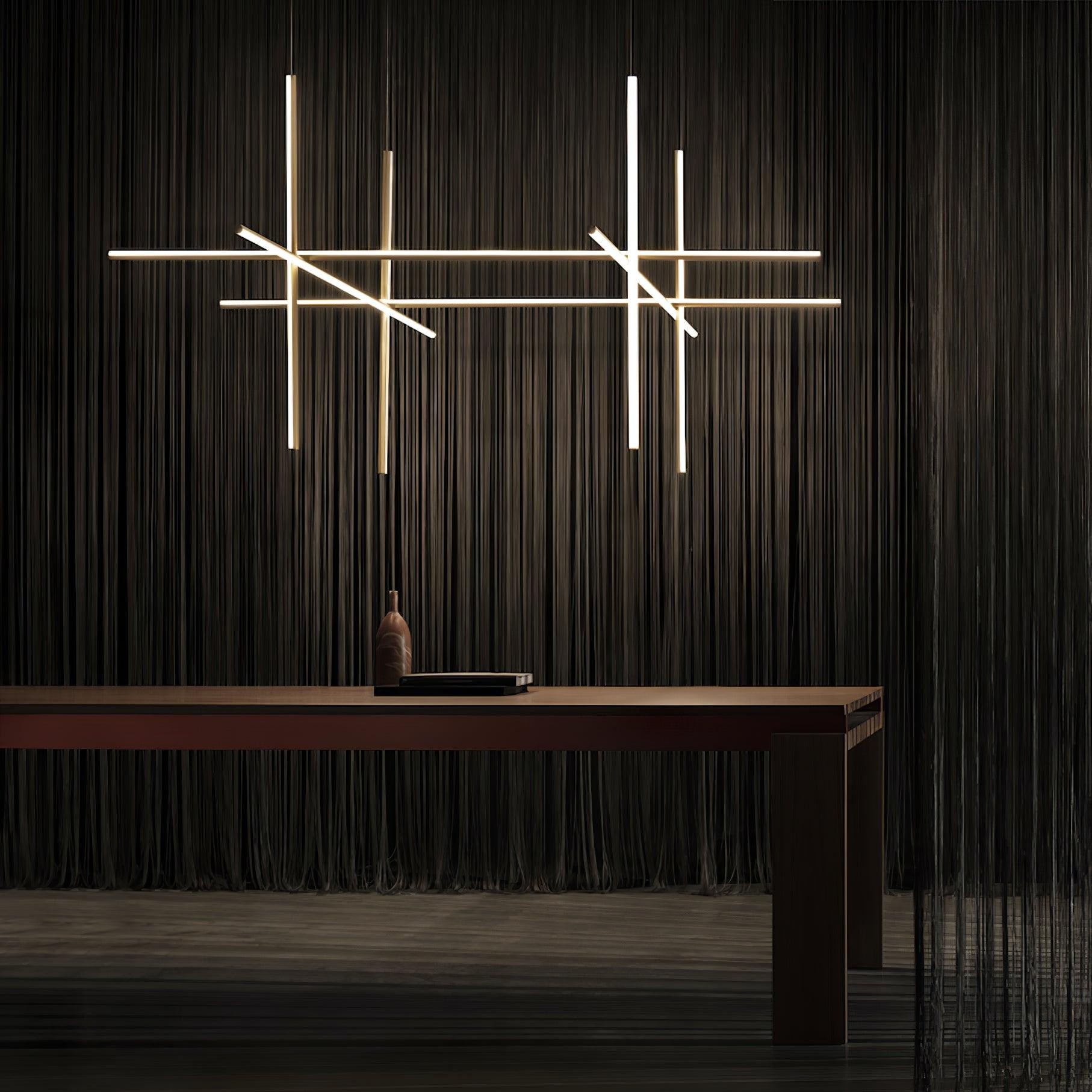 Modern Geometric LED Grid Pendant Light Contemporary Gold and Black Chandelier for Living Room