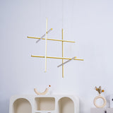 Modern Geometric LED Grid Pendant Light Contemporary Gold and Black Chandelier for Living Room