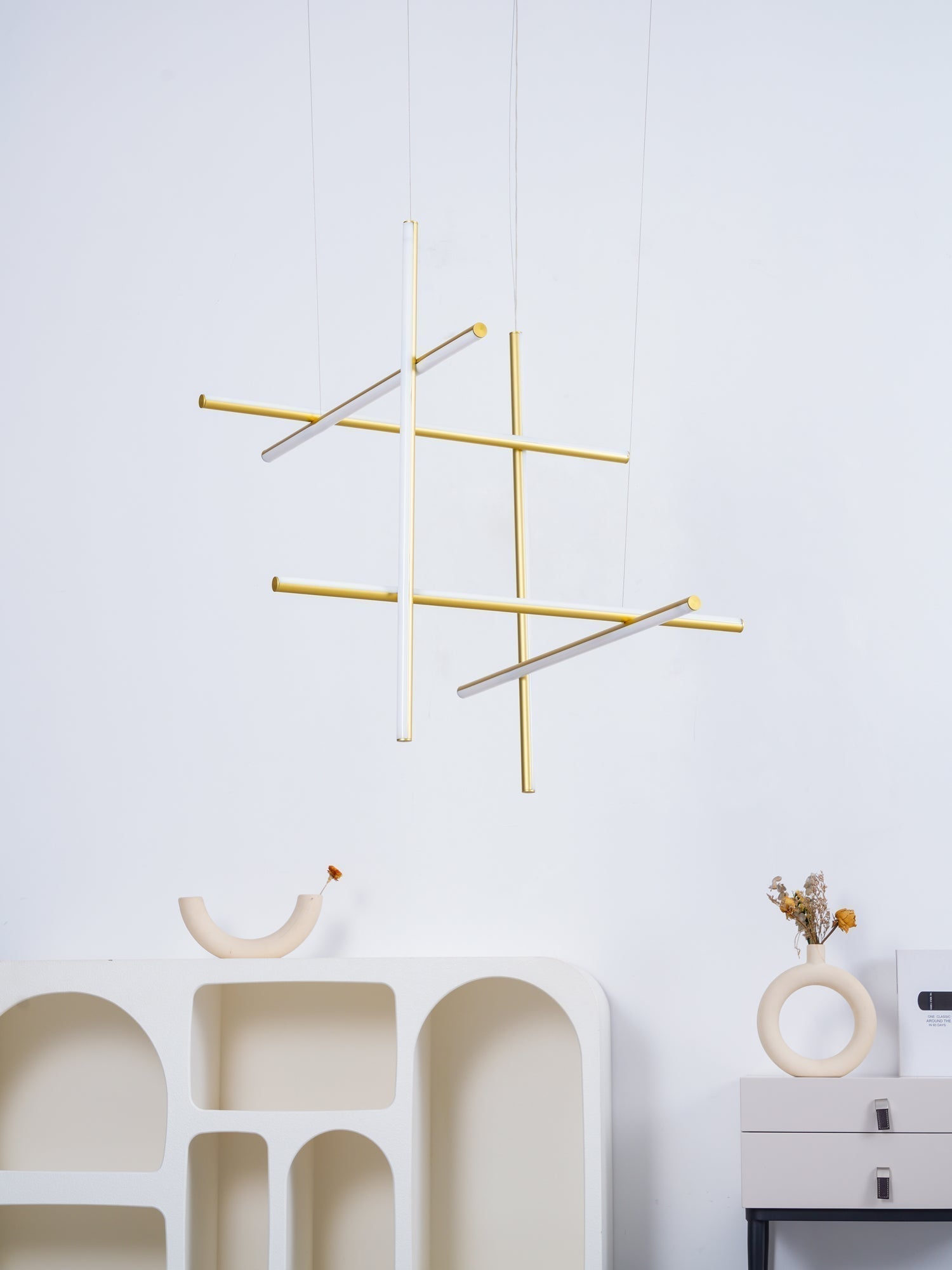 Modern Geometric LED Grid Pendant Light Contemporary Gold and Black Chandelier for Living Room