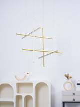 Modern Geometric LED Grid Pendant Light Contemporary Gold and Black Chandelier for Living Room