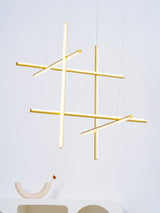 Modern Geometric LED Grid Pendant Light Contemporary Gold and Black Chandelier for Living Room