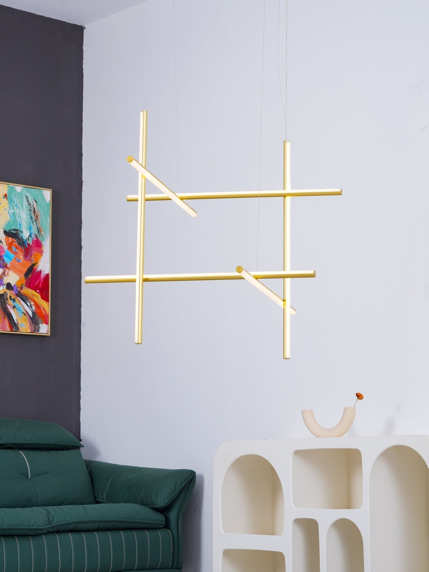 Modern Geometric LED Grid Pendant Light Contemporary Gold and Black Chandelier for Living Room