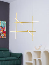 Modern Geometric LED Grid Pendant Light Contemporary Gold and Black Chandelier for Living Room