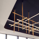 Modern Geometric LED Grid Pendant Light Contemporary Gold and Black Chandelier for Living Room