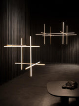 Modern Geometric LED Grid Pendant Light Contemporary Gold and Black Chandelier for Living Room