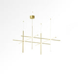 Modern Geometric LED Grid Pendant Light Contemporary Gold and Black Chandelier for Living Room
