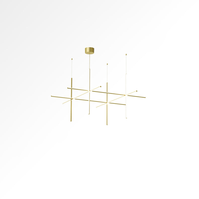 Modern Geometric LED Grid Pendant Light Contemporary Gold and Black Chandelier for Living Room