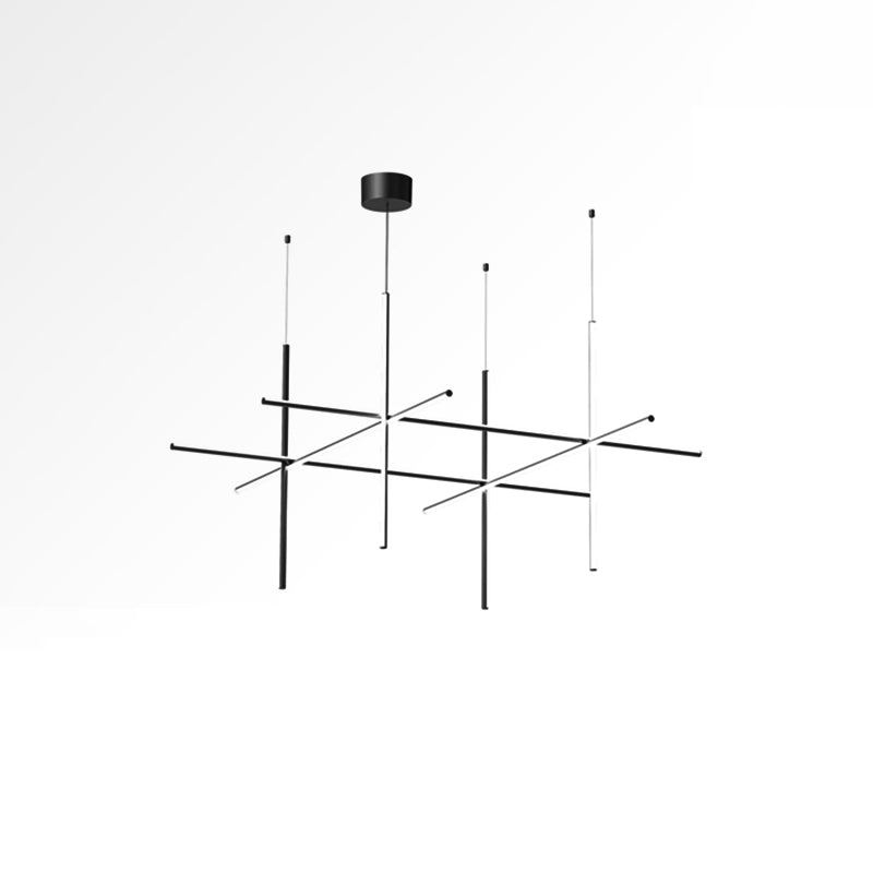 Modern Geometric LED Grid Pendant Light Contemporary Gold and Black Chandelier for Living Room