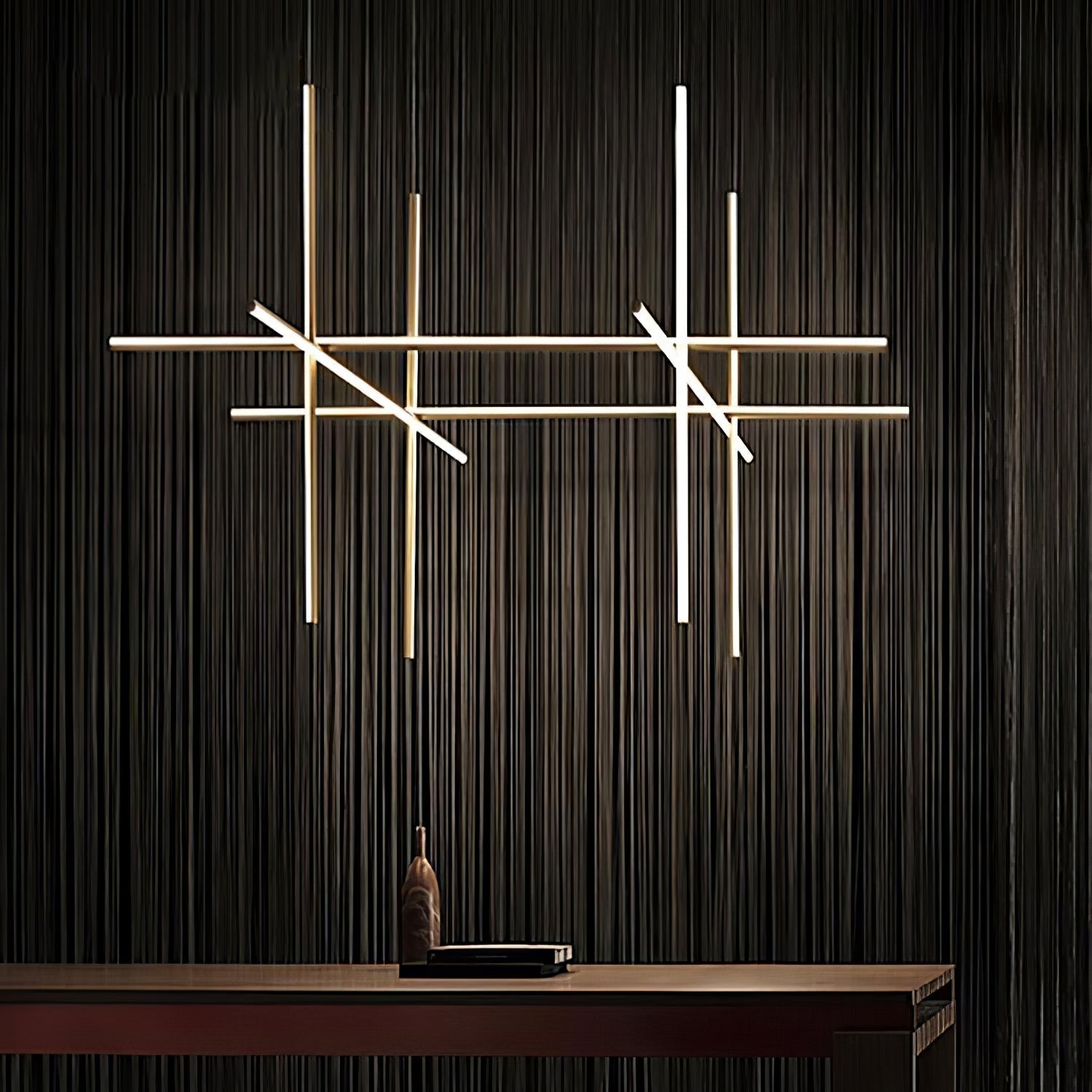 Modern Geometric LED Grid Pendant Light Contemporary Gold and Black Chandelier for Living Room