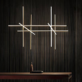 Modern Geometric LED Grid Pendant Light Contemporary Gold and Black Chandelier for Living Room