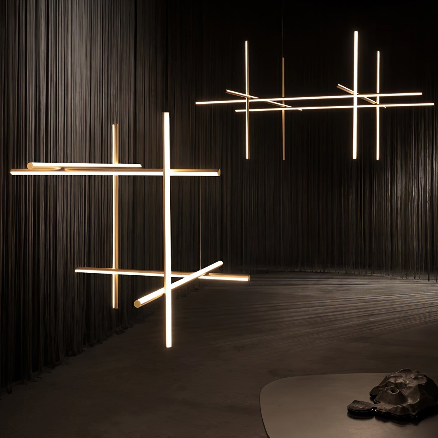 Modern Geometric LED Grid Pendant Light Contemporary Gold and Black Chandelier for Living Room