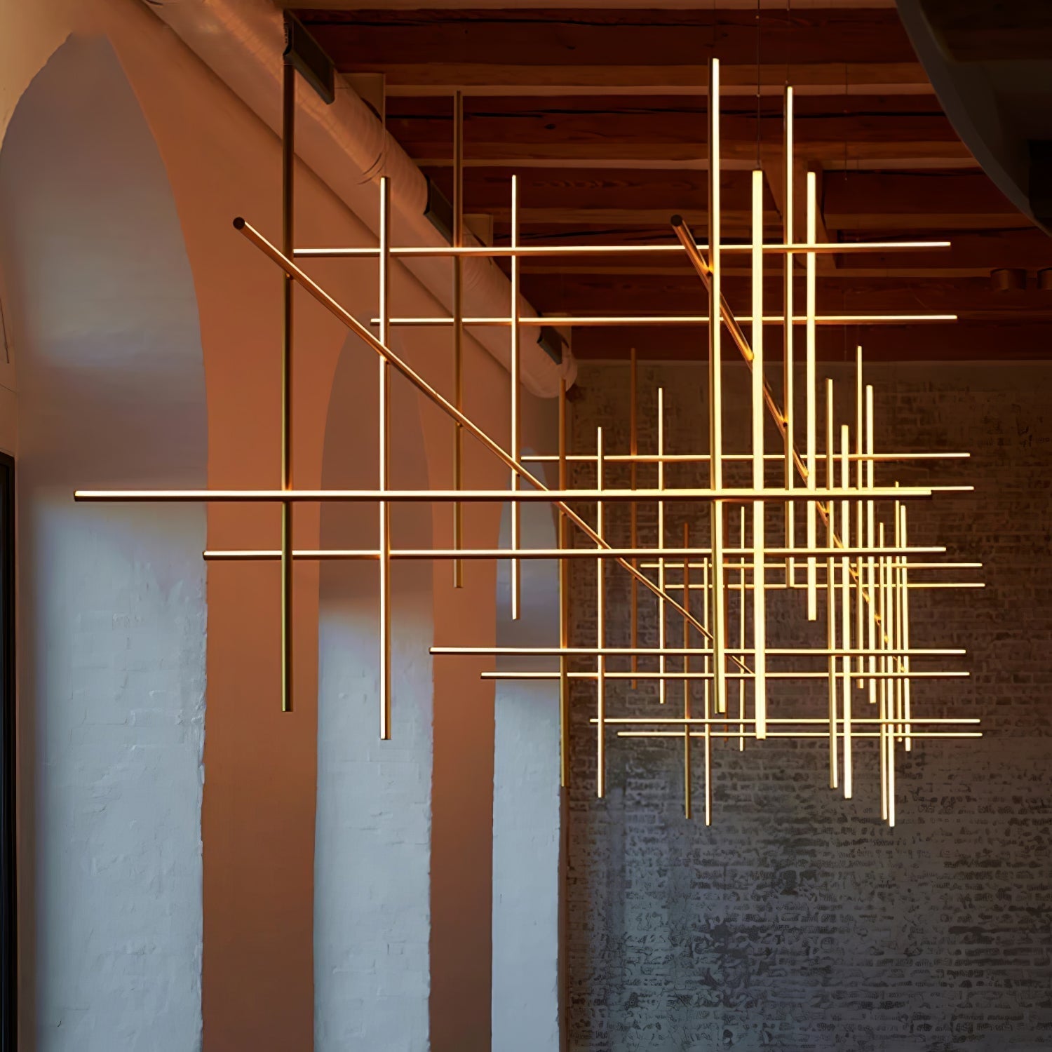 Modern Geometric LED Grid Pendant Light Contemporary Gold and Black Chandelier for Living Room