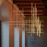 Modern Geometric LED Grid Pendant Light Contemporary Gold and Black Chandelier for Living Room
