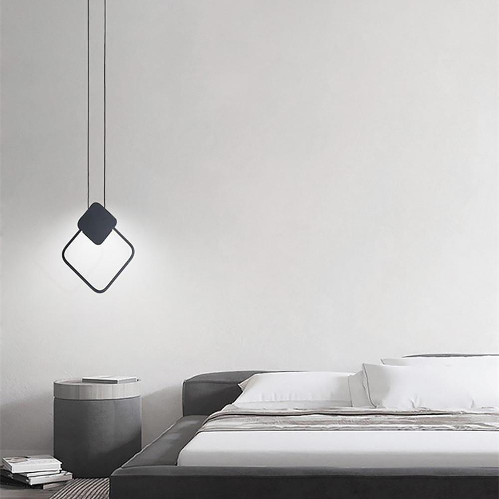 Modern Geometric LED Pendant Light Dimmable Black Hanging Lamp for Kitchen Island and Dining Room