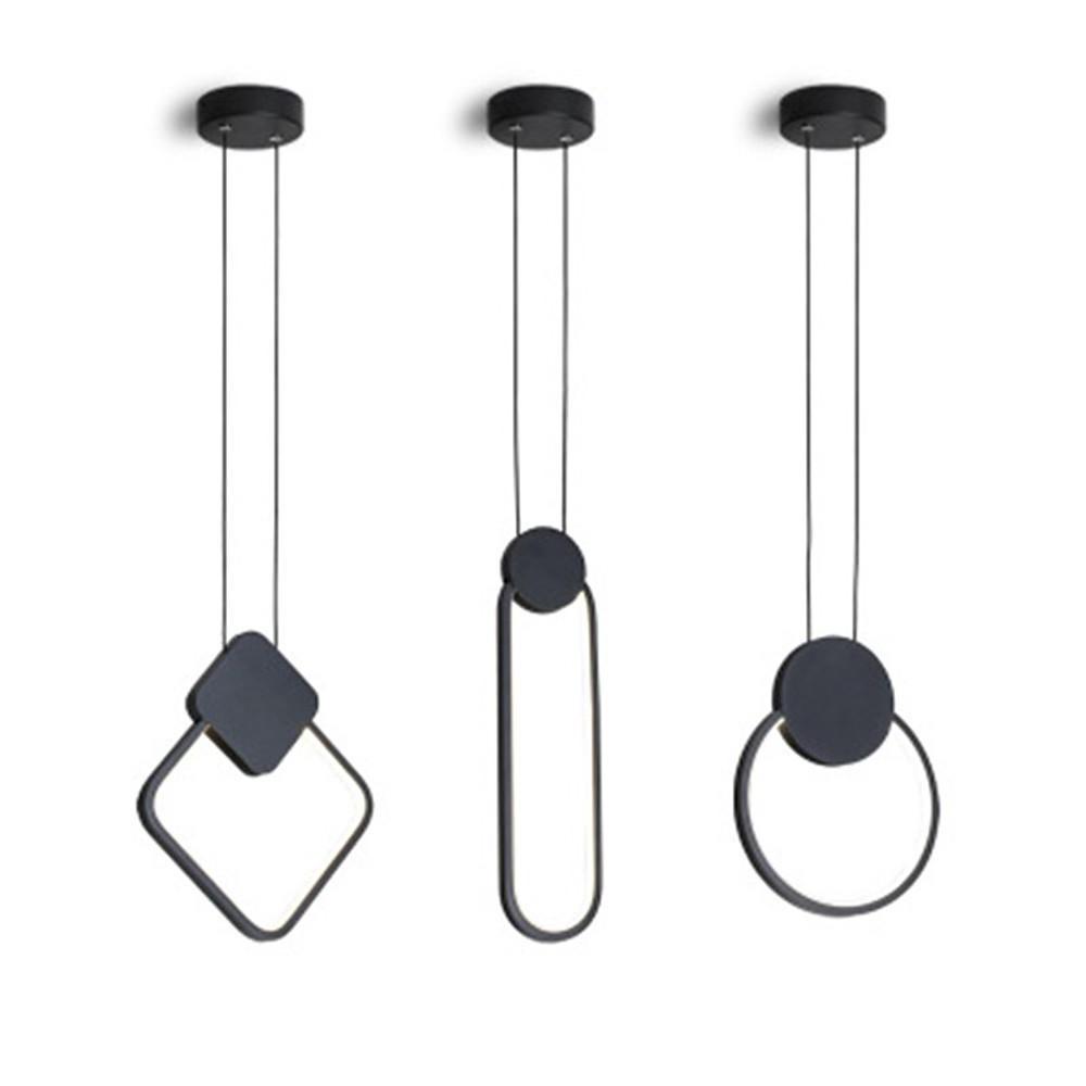 Modern Geometric LED Pendant Light Dimmable Black Hanging Lamp for Kitchen Island and Dining Room