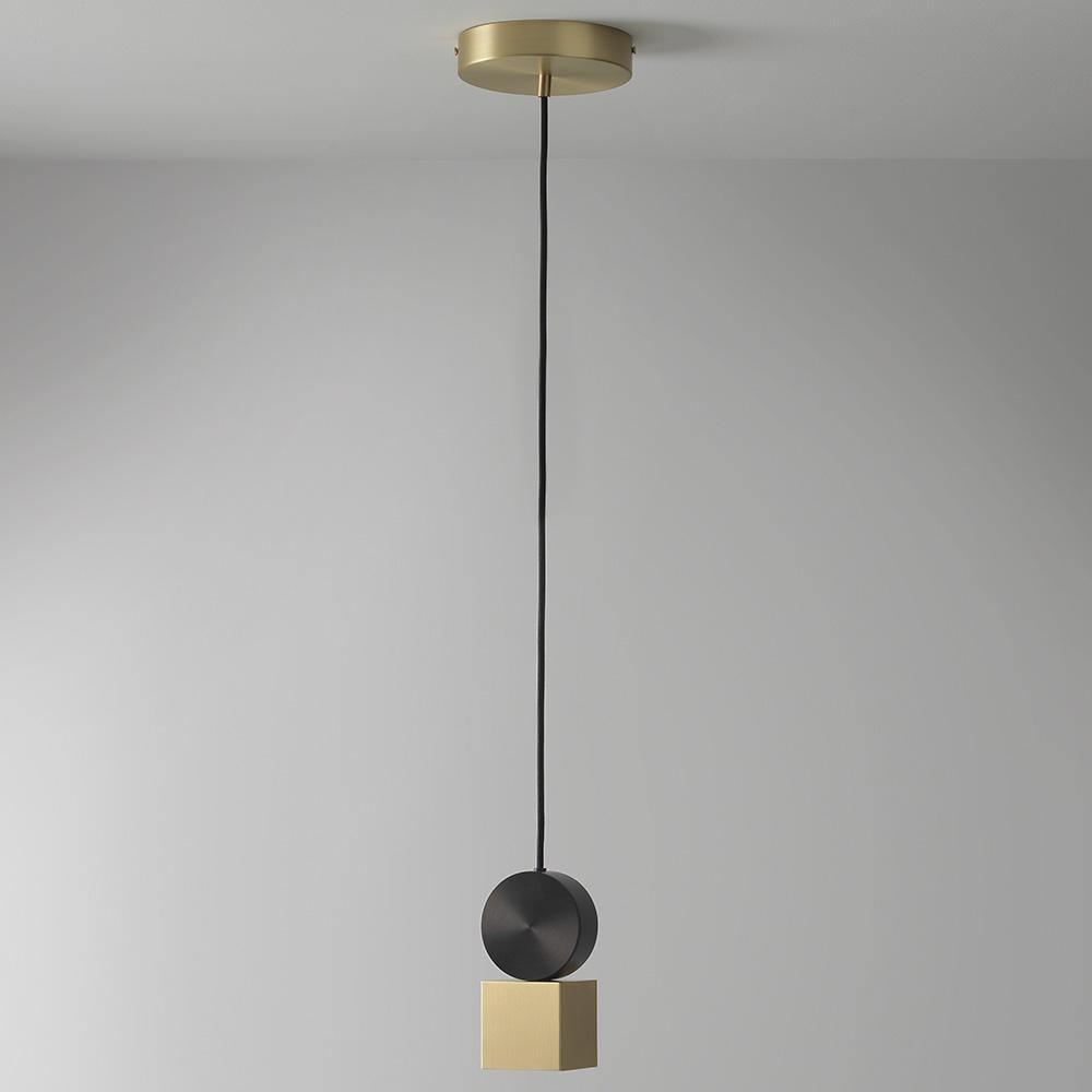 Modern Geometric LED Pendant Light Minimalist Brass and Black Hanging Fixture