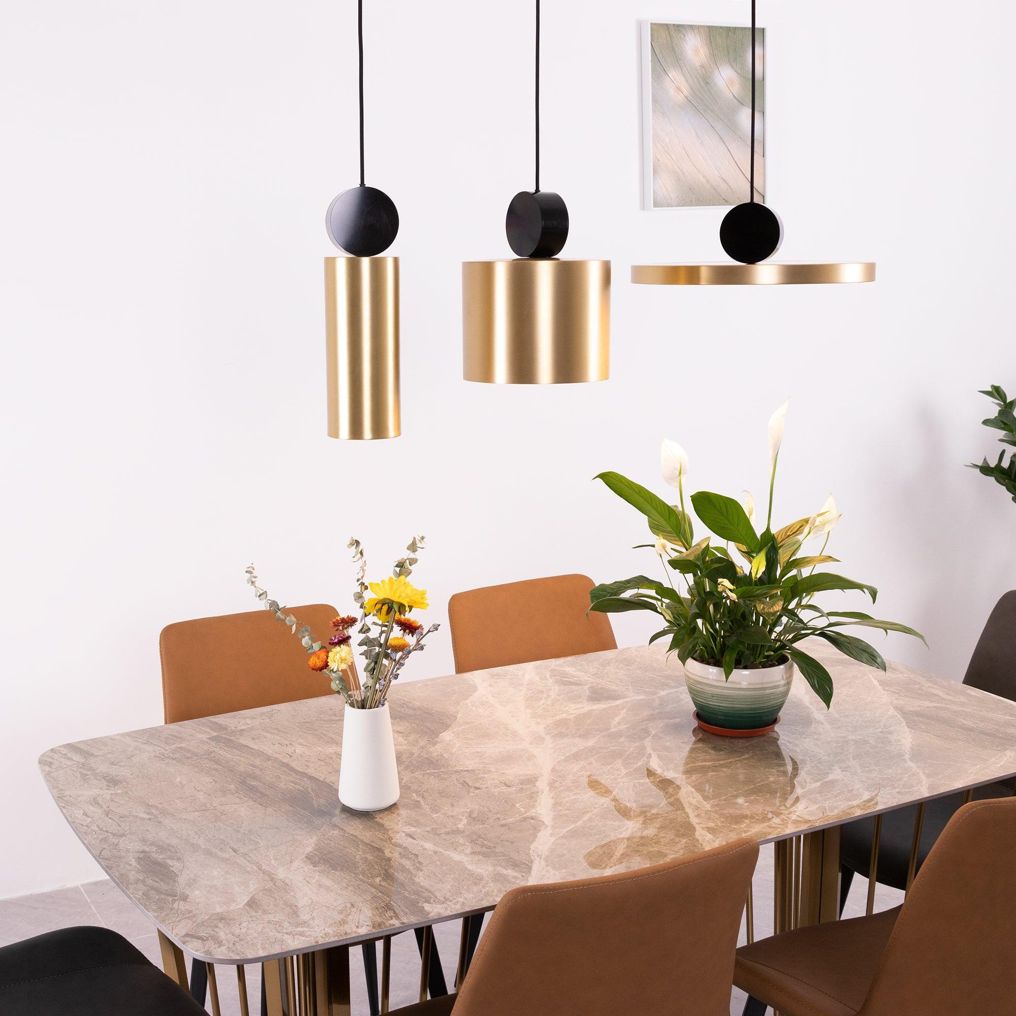Modern Geometric LED Pendant Light Minimalist Brass and Black Hanging Fixture